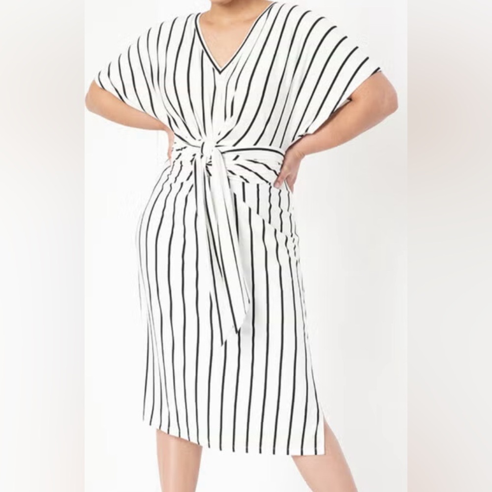 Striped V-Neck Tie-Front Dress